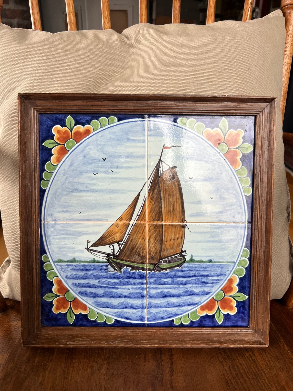 HANDWERK Siertegel 4 tegels ALTENA WORKUM Hoogaars Zeilschip, Antiek en Kunst, Antiek | Wandborden en Tegels, Ophalen of Verzenden