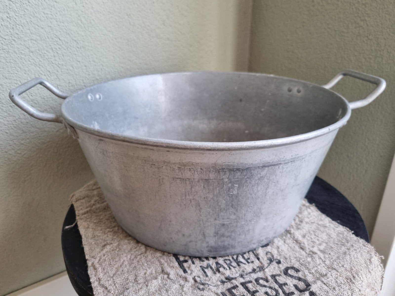 Brocante zinken teil met handvatten, Ophalen of Verzenden