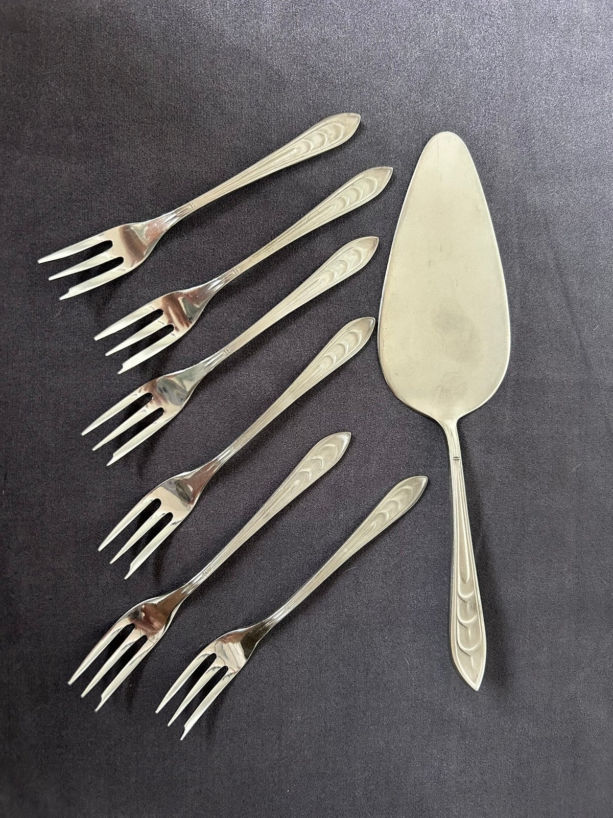 Taartschep met 6 gebaksvorkjes, Antiek en Kunst, Ophalen of Verzenden