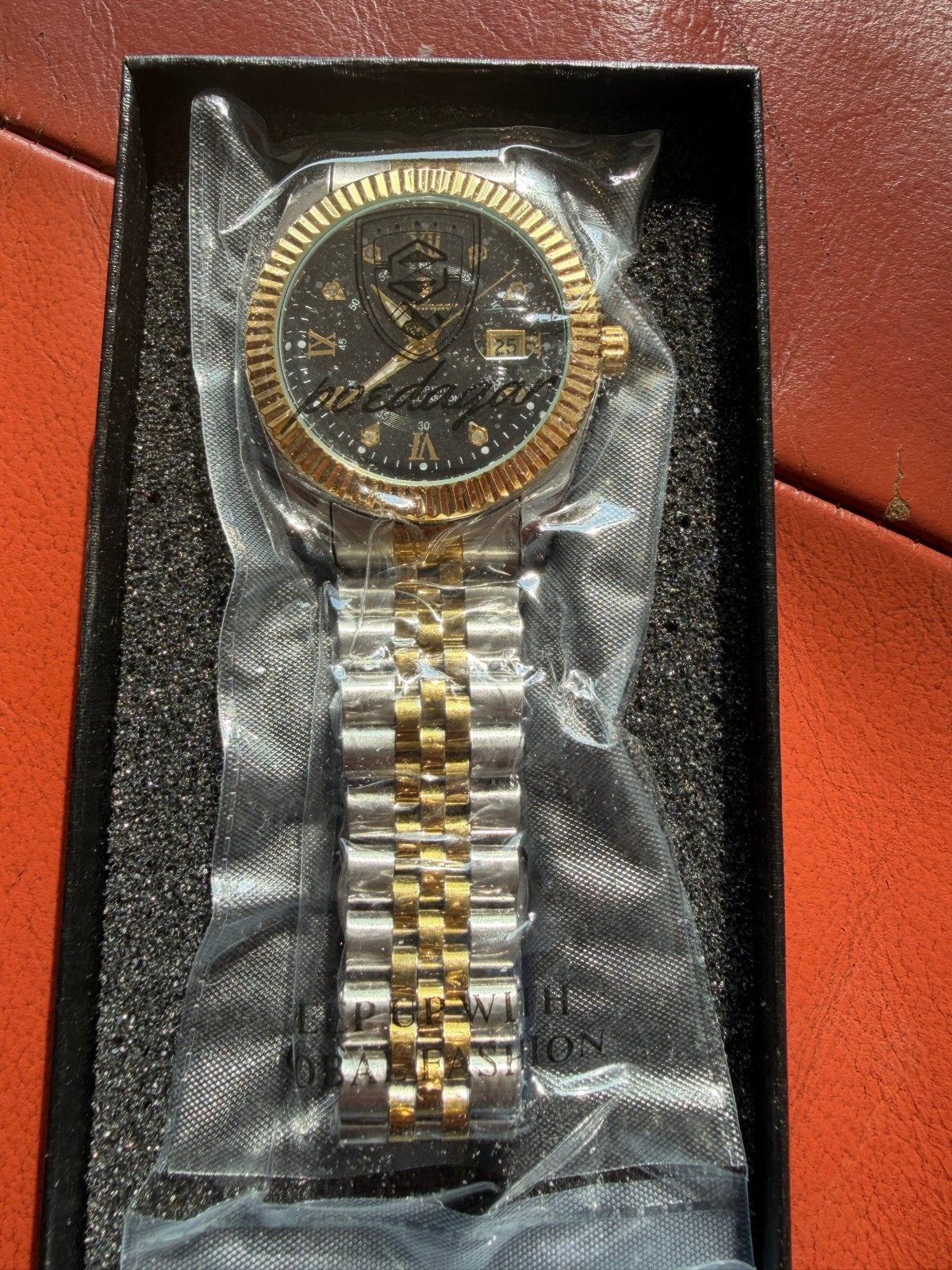 Poedagar Herenhorloge - Zilver/Goud met Zwarte Wijzerplaat, Mtgotransport@gmail.com, Staal, Polshorloge, Nieuw