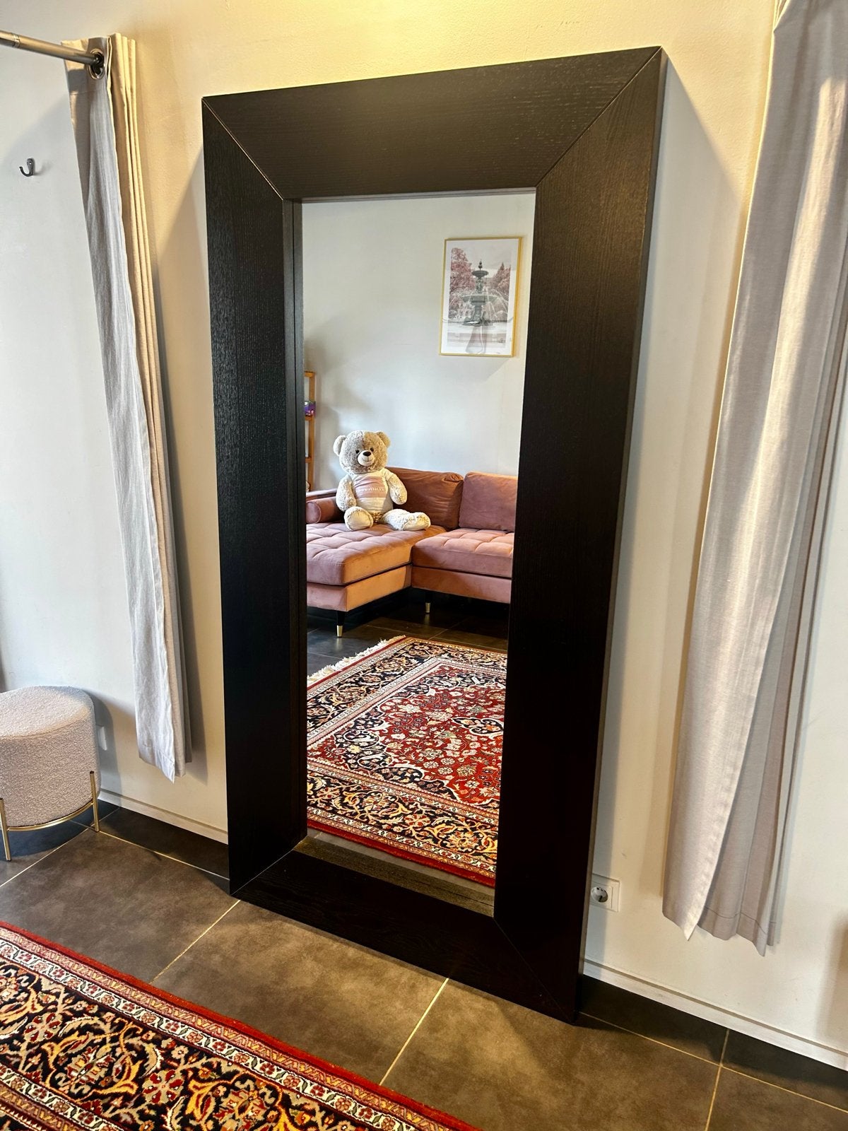 Grote spiegel met donker houten omlijsting 94x190 cm, Huis en Inrichting, Woonaccessoires | Spiegels, Ophalen, Gebruikt, 75 tot 100 cm