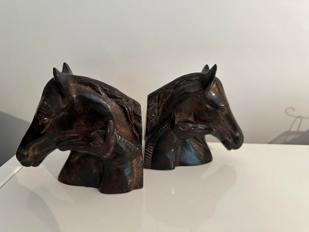 Zware metalen boekensteunen - Merrie met veulen (2 stuks), Ophalen, Gebruikt, Zwart, Metaal