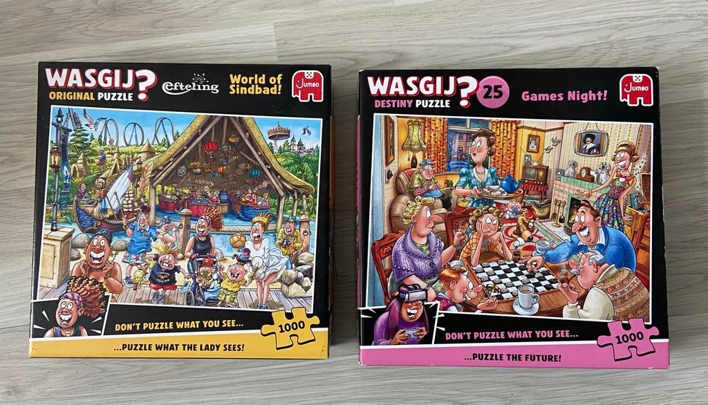 Wasgij puzzel Efteling en Games Night, 1000 stukjes, Ophalen of Verzenden, 500 t/m 1500 stukjes, Zo goed als nieuw, Legpuzzel