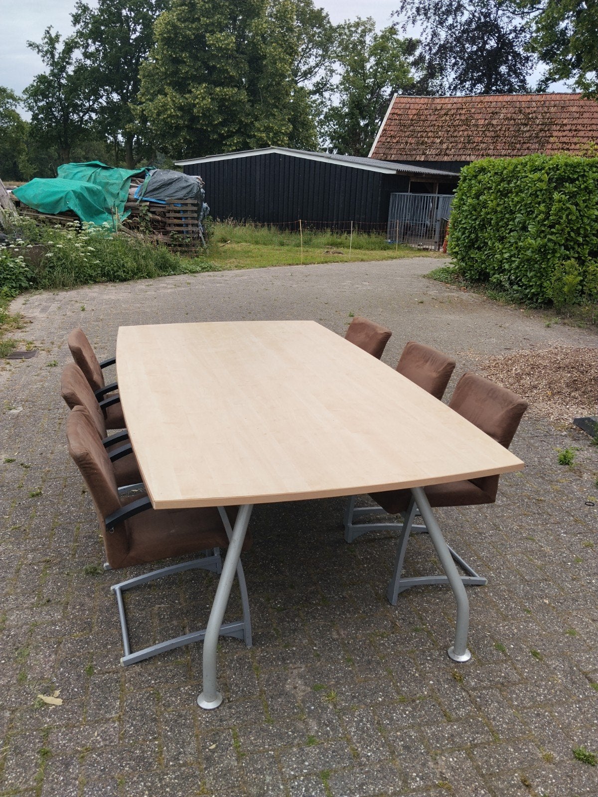 Grote tafel met 6 stoelen, Ophalen, Gebruikt, 100 tot 150 cm, 200 cm of meer