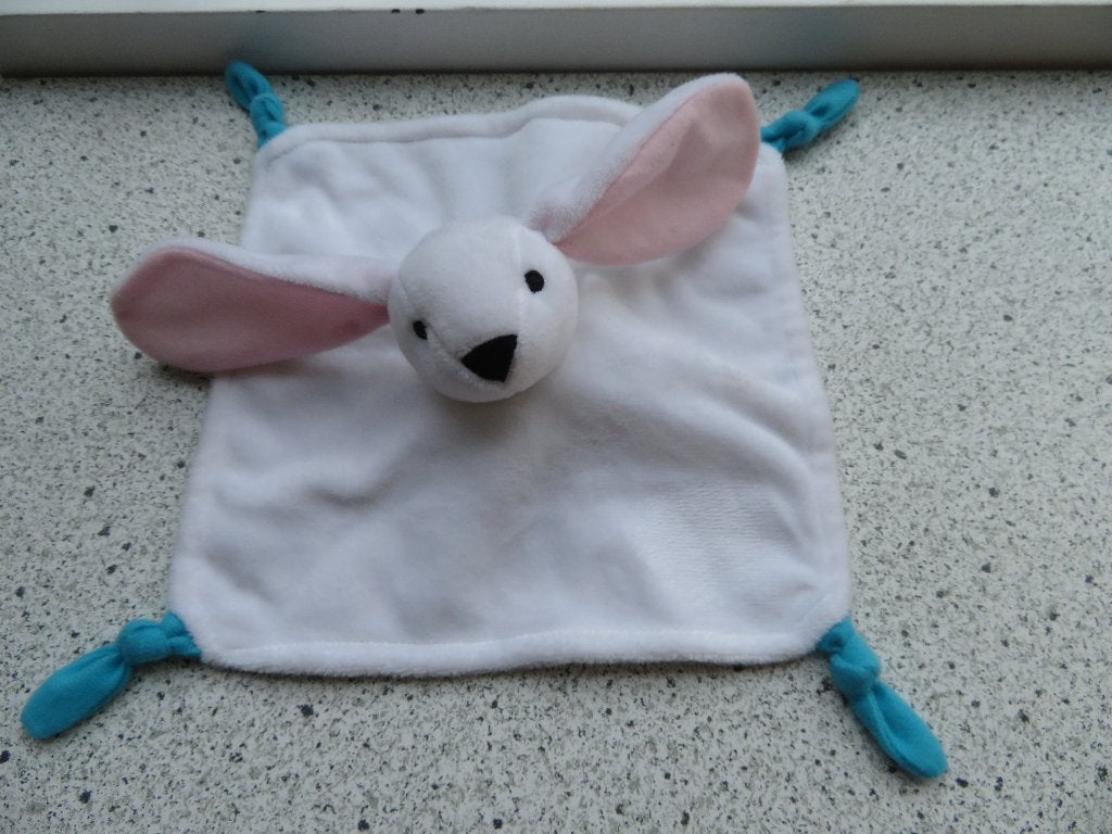 Knuffeldoek konijn konijntje merk Nutricia 4 blauwe knoopjes, Konijn, Ophalen of Verzenden, Zo goed als nieuw, Wasbaar