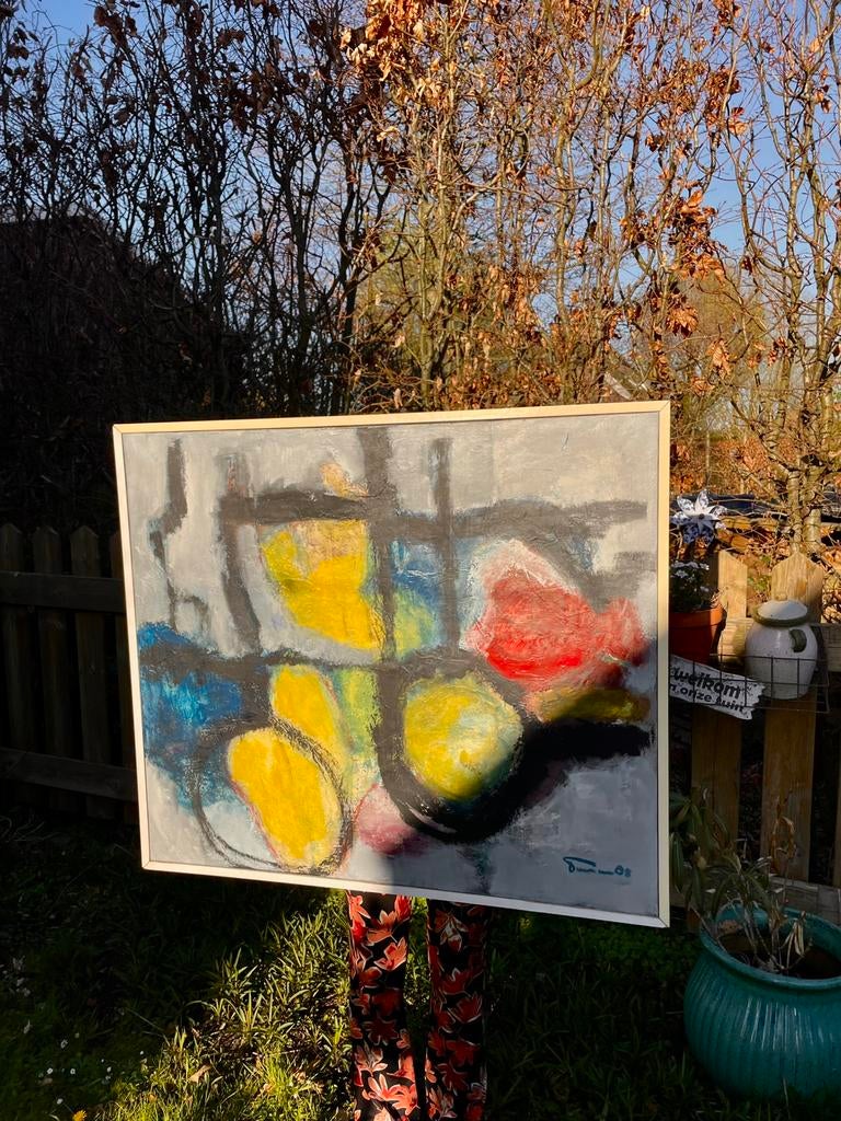 Abstract schilderij vintage design groot! gesigneerd (1985), Ophalen of Verzenden