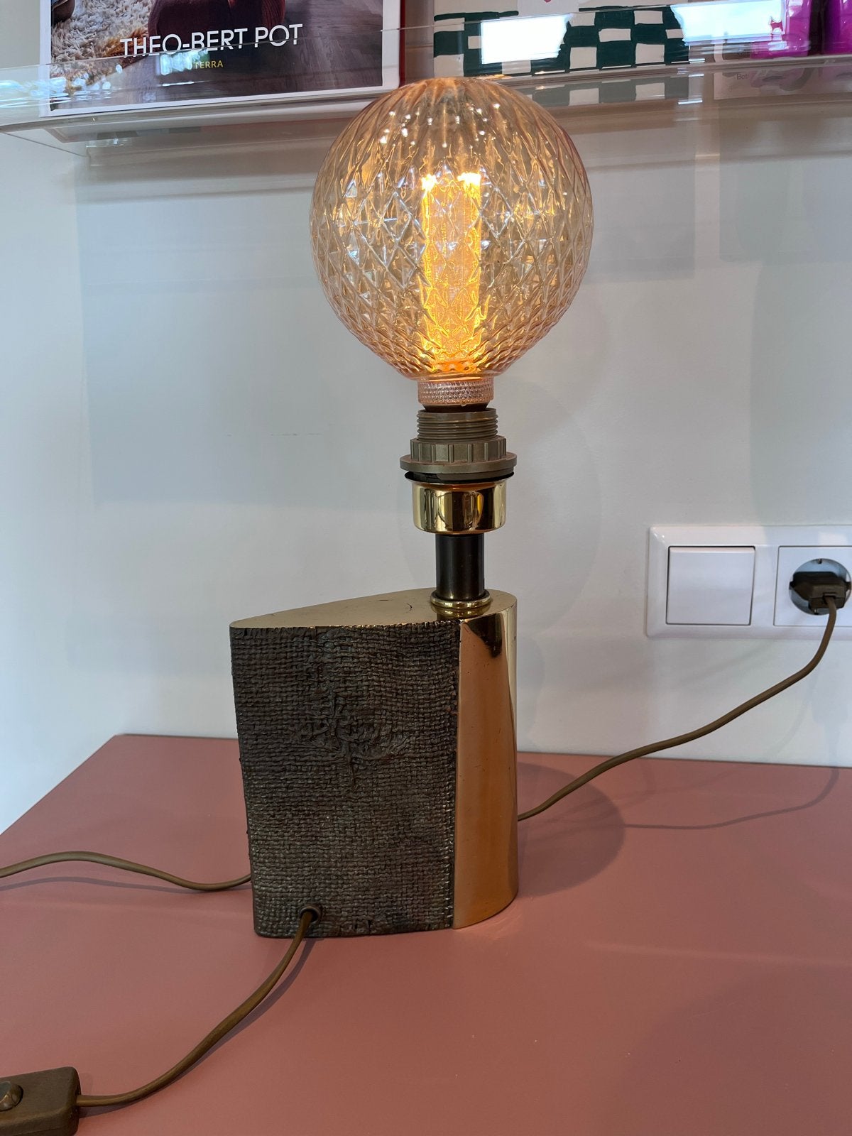 Vintage Tafellamp met Gouden en Geweven Details, Ophalen, Gebruikt, Metaal