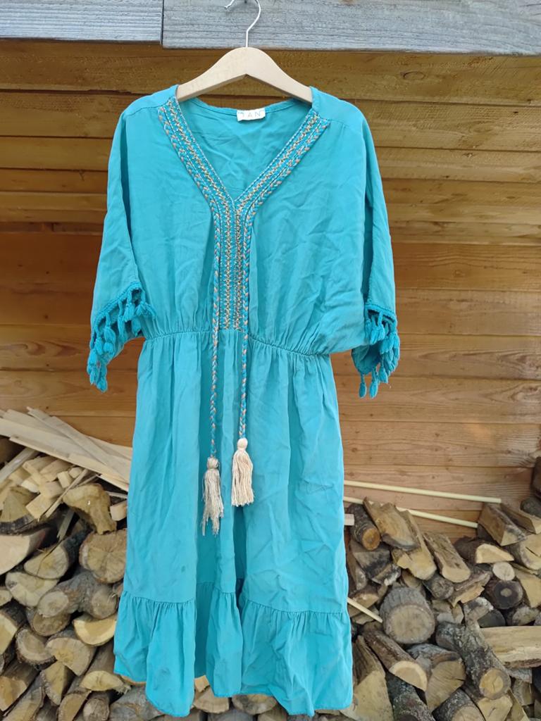 Ibiza style jurkje , TAN, turquoise,  maat 158,164,  12 jaar, Kinderen en Baby's, Ophalen of Verzenden, Zo goed als nieuw, Meisje