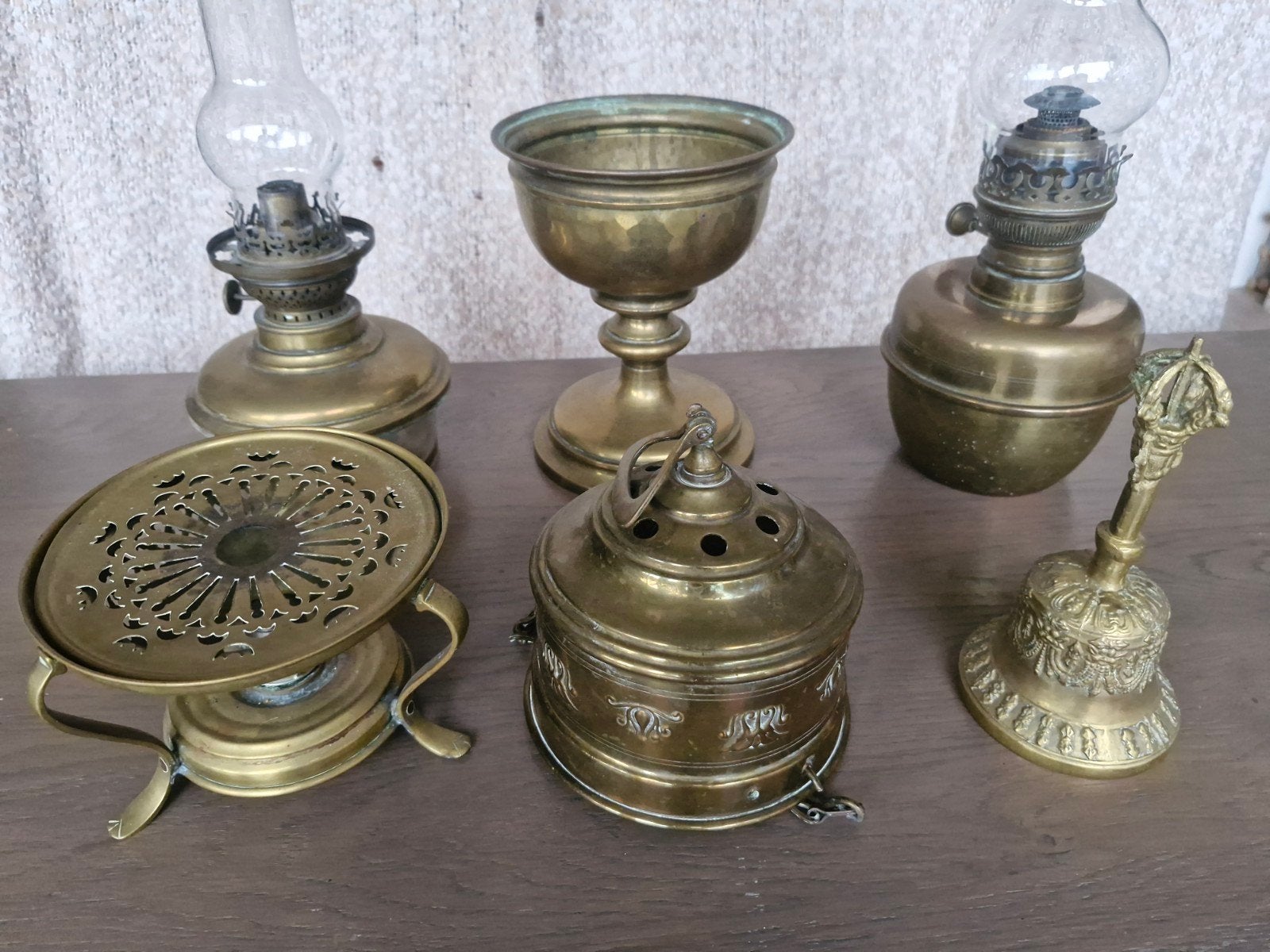 Zes koperen voorwerpen, Antiek en Kunst, Ophalen, Koper