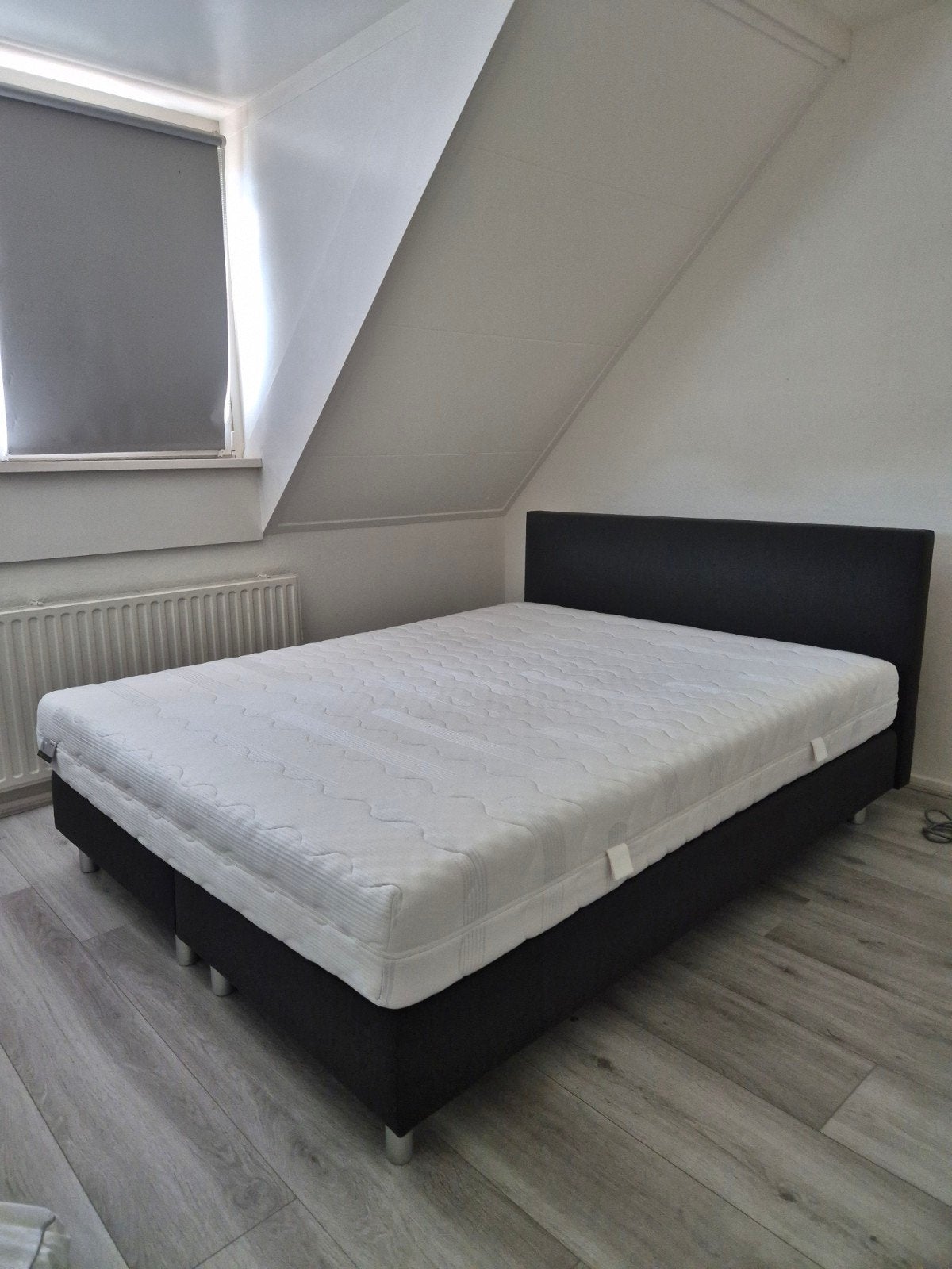 Boxspring 160x200 cm met hoofdbord antraciet grijs, Ophalen, Gebruikt, Tweepersoons, 200 cm