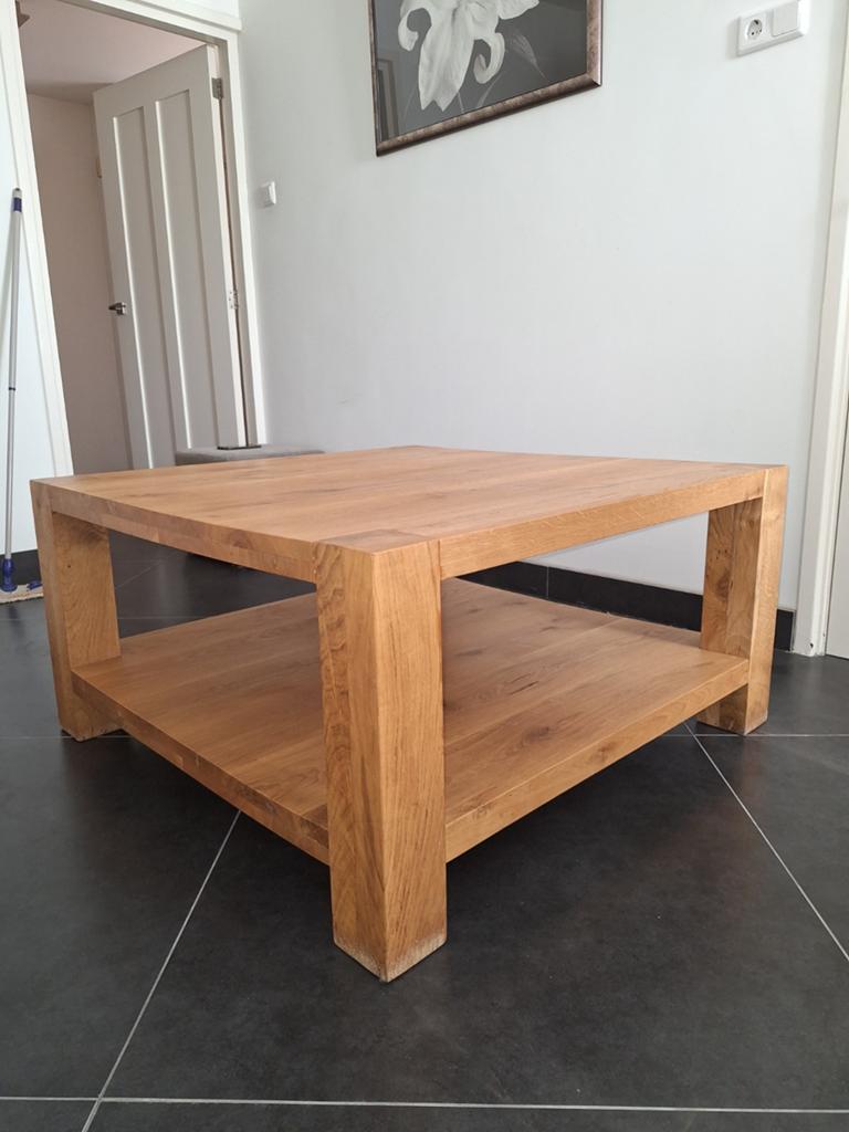 Massief Eiken Salontafel met Opbergplank, Ophalen, 50 tot 100 cm, 50 tot 100 cm, Zo goed als nieuw