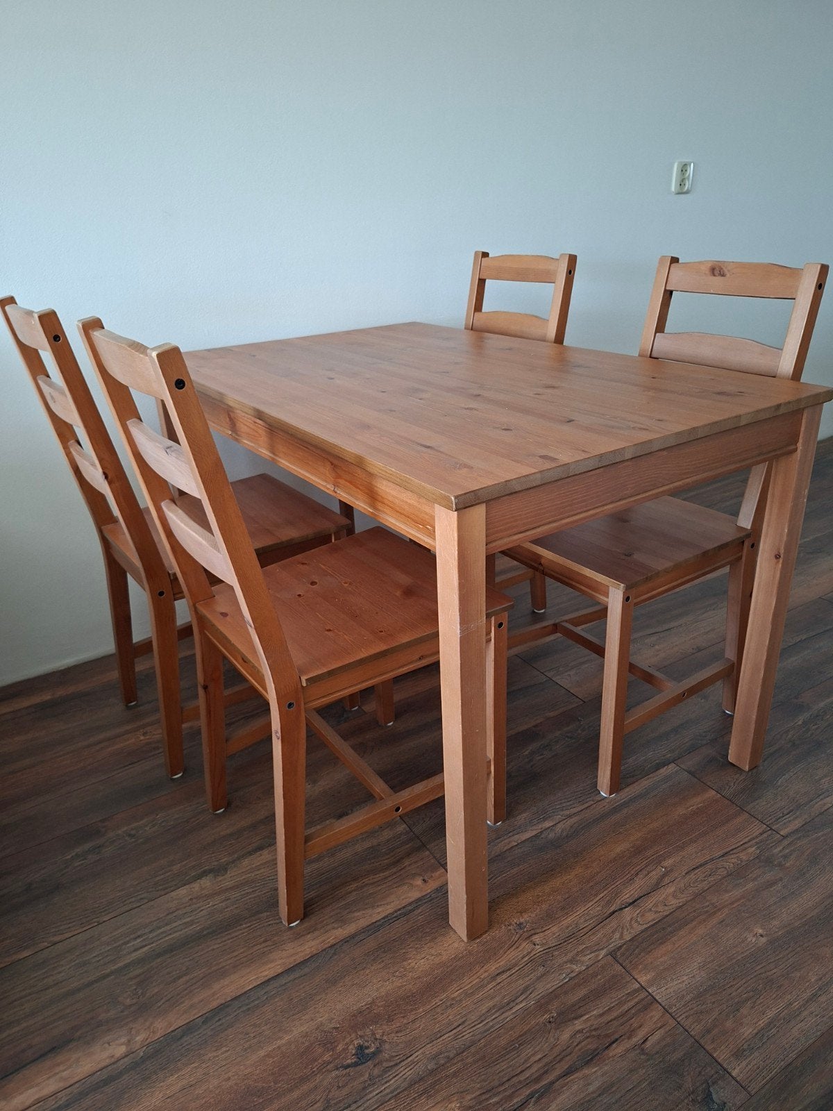 Houten eettafel met 4 stoelen, Ophalen, Bruin, Vier, Hout