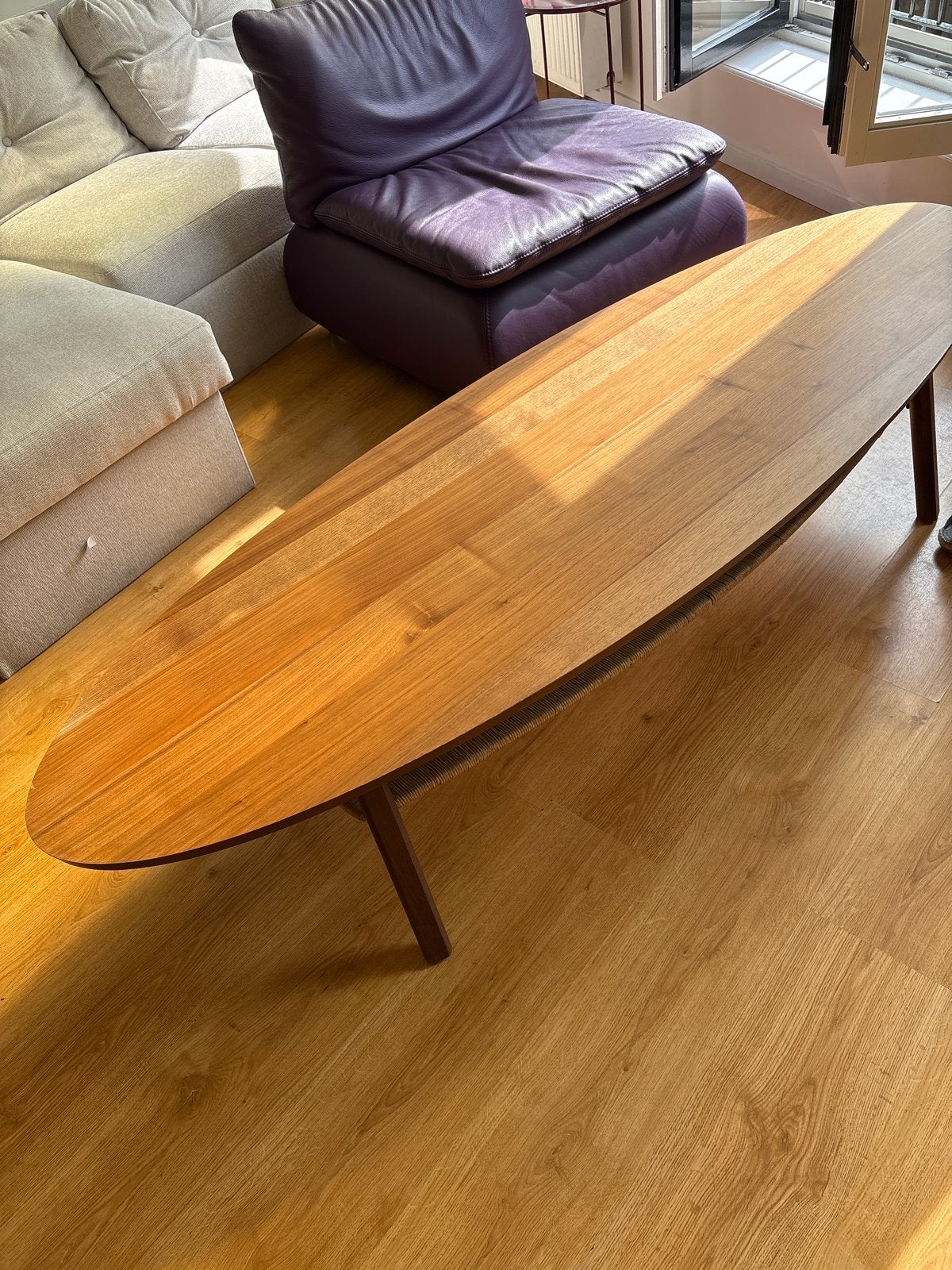 Ovale houten salontafel - Teakhout, Teakhout, Zo goed als nieuw, 150 tot 200 cm, Minder dan 50 cm