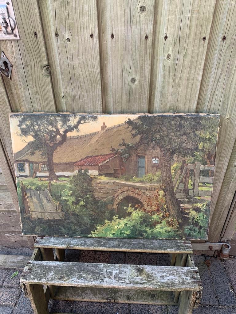 Antiek Schilderij boerenhoeve G Wiegman, Antiek en Kunst, Verzenden