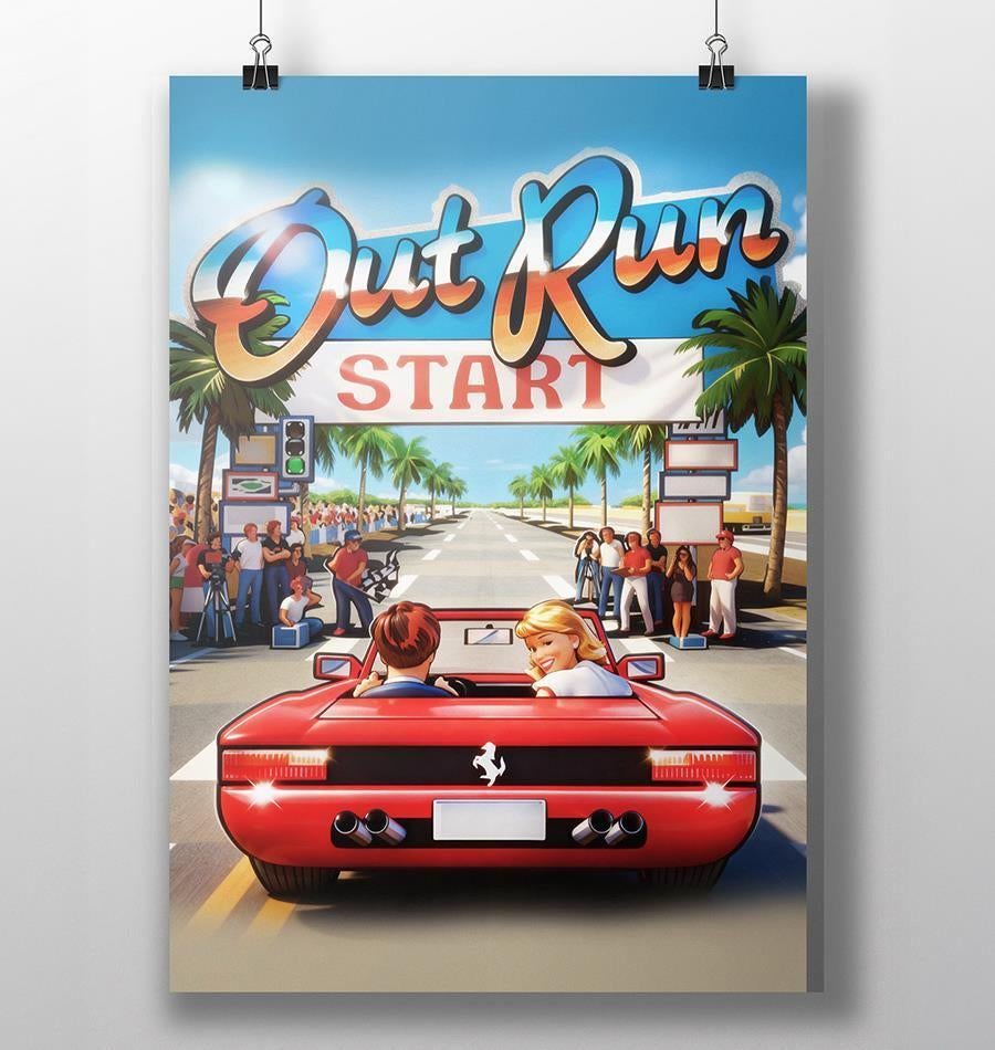 OUTRUN SEGA Retro Videogame Poster 50x70 CM, Avontuur en Actie, Verzenden, 1 speler, Nieuw
