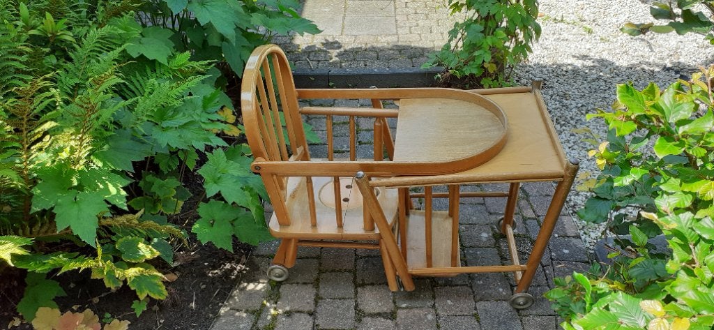 Vintage houten kinderstoel, Ophalen, Gebruikt, Overige typen, Afneembaar eetblad