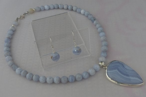 BLUE LACE AGAAT ketting/oorhanger-set, Verzenden, Nieuw