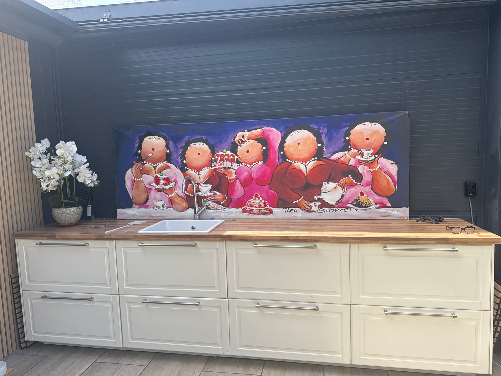 Groot schilderij 'The Broeren' - Vrouwen aan de koffie, Ophalen, Figuren, Handgeschilderd, Olieverf