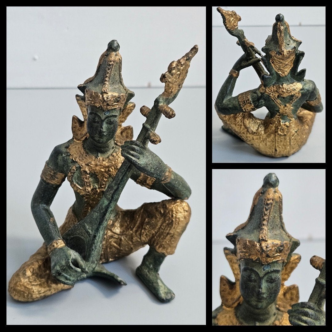 brons deels verguld sculptuur van een tempelwachter, Minder dan 20 cm, Ophalen of Verzenden, Beeld, Man