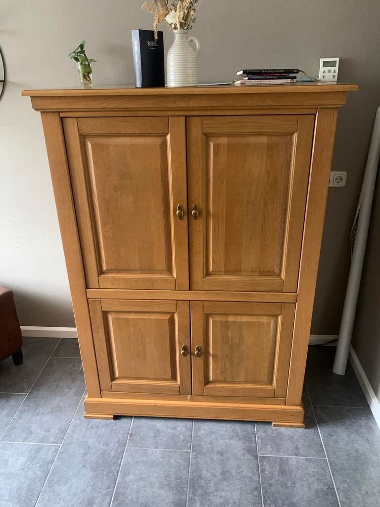 Massief eikenhouten computerkast / bureaukast, Gebruikt, 70 tot 120 cm, Eikenhout, Ophalen of Verzenden