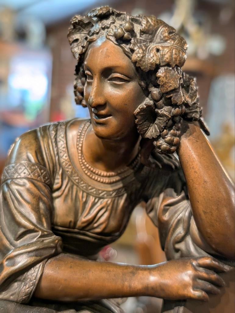 Grote antieke Franse bronzen pendule €1550. 43x44 cm, Antiek en Kunst, Antiek | Klokken, Ophalen