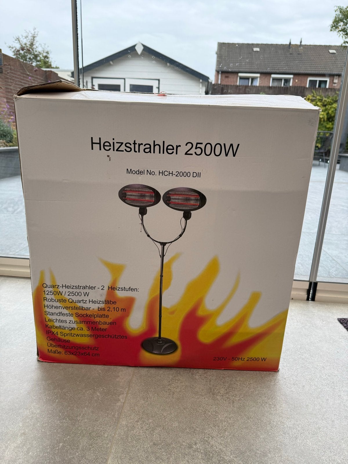 Heizstrahler 2500W - Terrasverwarmer met 2 warmtestanden, Tuin en Terras, Elektrisch, Vloer, Nieuw, Ophalen of Verzenden