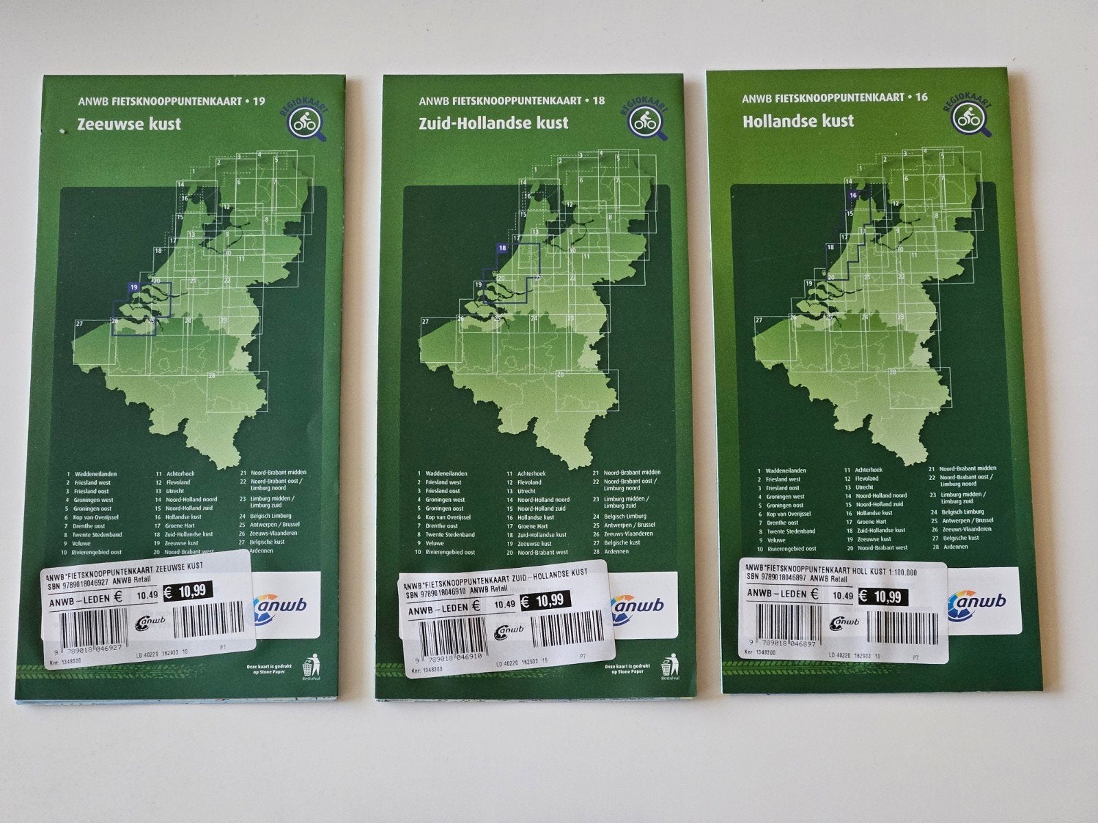 ANWB Fietsknooppuntenkaarten Kust (3 stuks), Nieuw, Ophalen of Verzenden, Nederland, 2000 tot heden