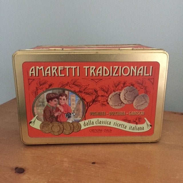 Groot Amaretti tradizionali blik koekjesblik, Verzamelen, Blikken, Ophalen of Verzenden, Gebruikt, Koek(jes), Overige merken