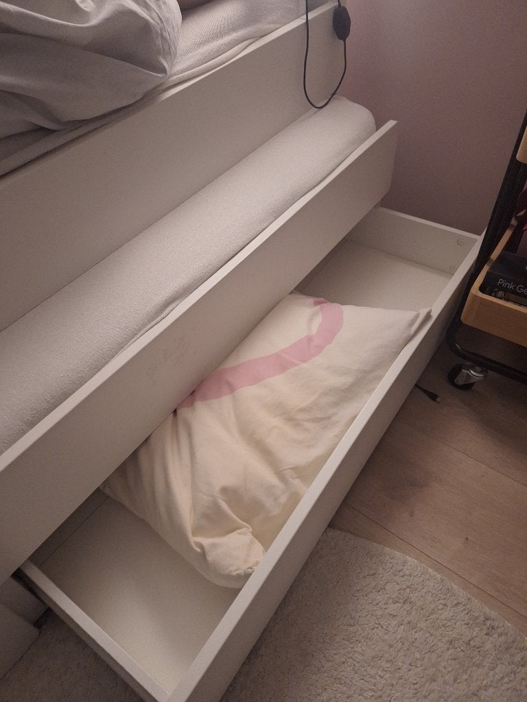 Bed met onderschuifbed, Ophalen, 90 cm, Eenpersoons, Wit