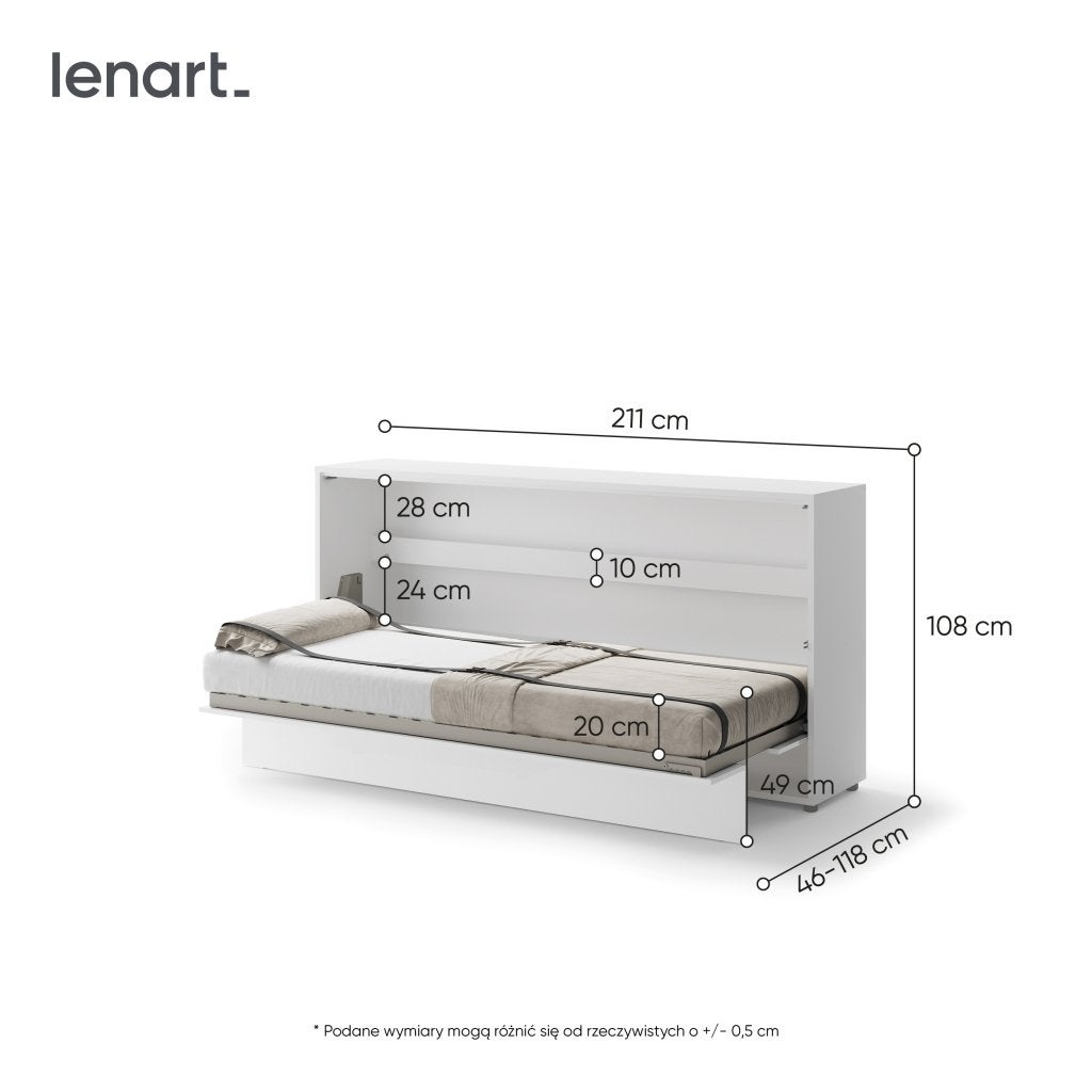 Concept opklapbed horizontaal - 90x200 - Wit hoogglans, Niet ingevuld, Niet ingevuld, Niet ingevuld