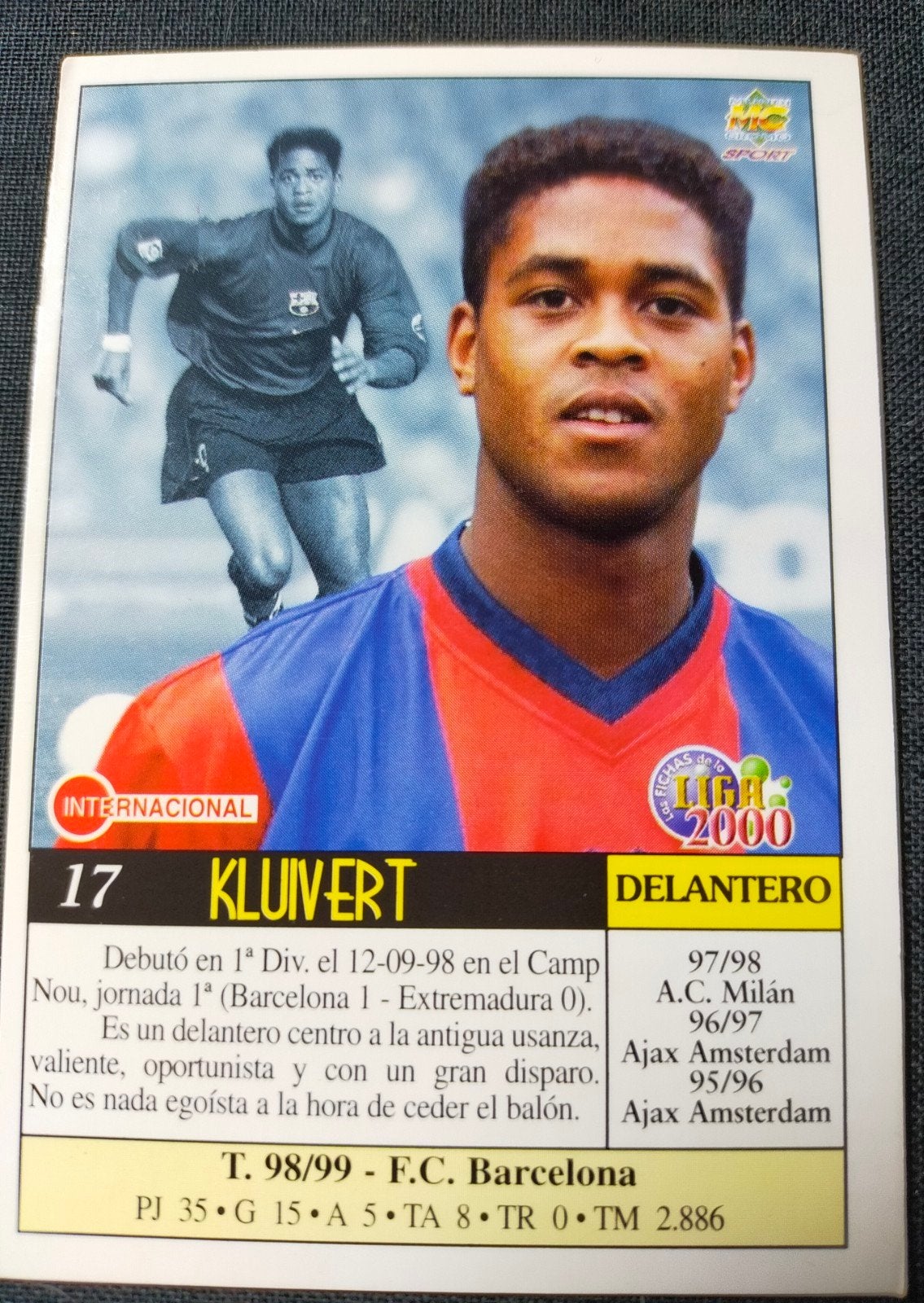 Patrick Kluivert Spelerskaart FC Barcelona 1998-1999, Verzamelen, Ophalen of Verzenden