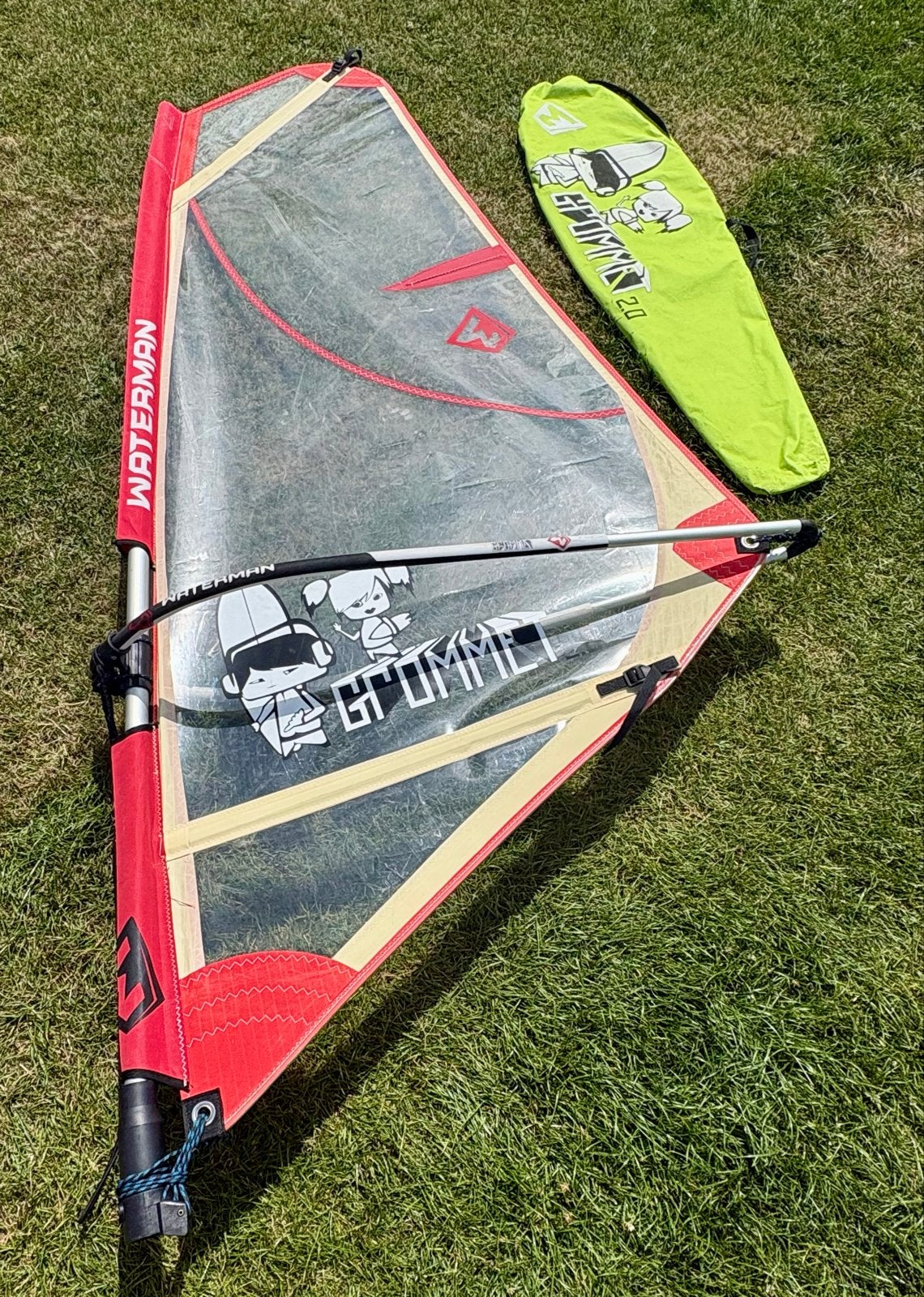 Grommet 2.0 Rigg Kids Windsurfzeil met giek en mast, Gebruikt, Met giek, Minder dan 3.5 m², Zeil