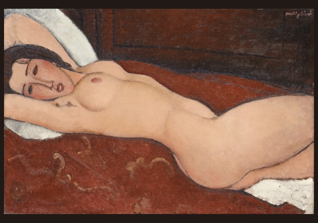 Poster Modigliani Naakt, Deurposter of groter, Rechthoekig Liggend, Ophalen of Verzenden, Zo goed als nieuw