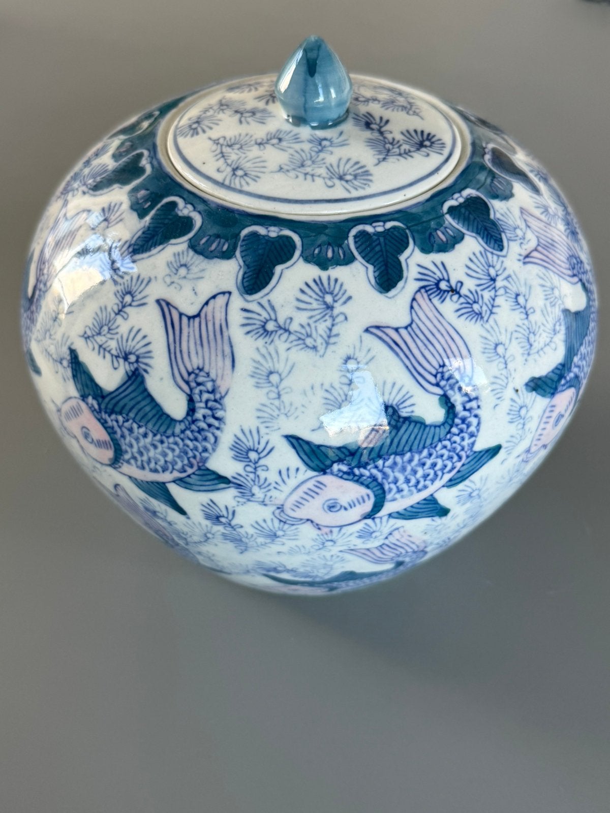Chinese blauw-witte gemberpot met visjes motief, Antiek en Kunst, Antiek | Keramiek en Aardewerk, Ophalen of Verzenden