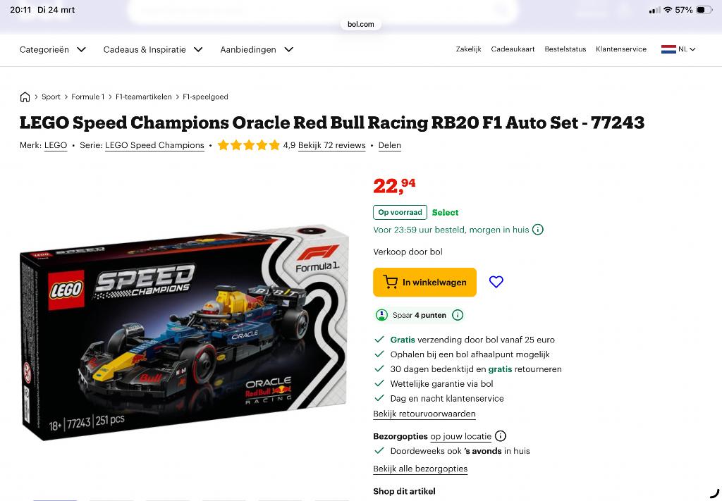 Lego 77243, speed champions Oracle Red Bull racing, Kinderen en Baby's, Speelgoed | Duplo en Lego, Ophalen of Verzenden, Nieuw