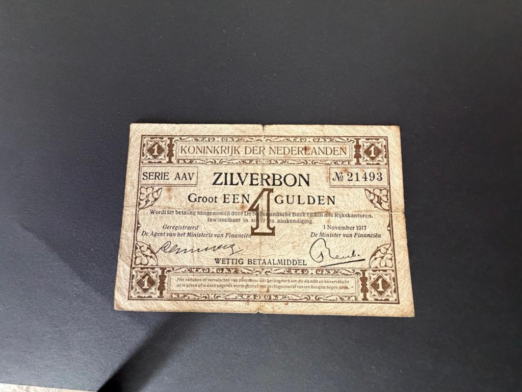 Zilverbon 1 gulden 1917 Fraai, Postzegels en Munten, Bankbiljetten | Nederland, Ophalen of Verzenden, 1 gulden