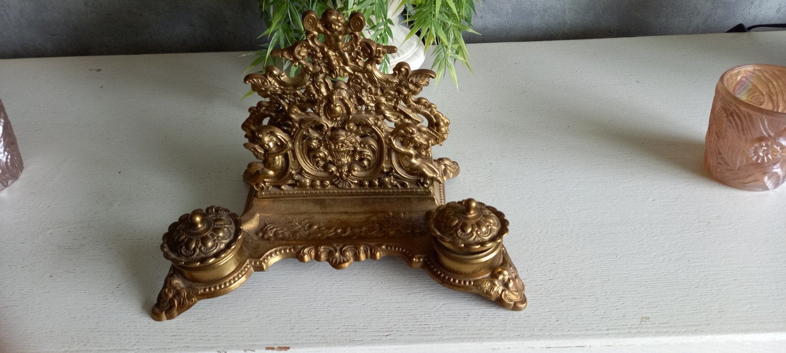 Antieke bronzen inktpot met sierlijke details, Ophalen of Verzenden