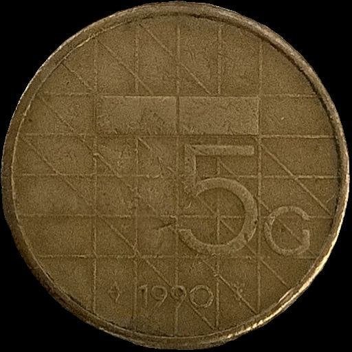 5 gulden munt 1990 brons geplateerd nikkel, Ophalen of Verzenden, Koningin Beatrix, 5 gulden, Losse munt