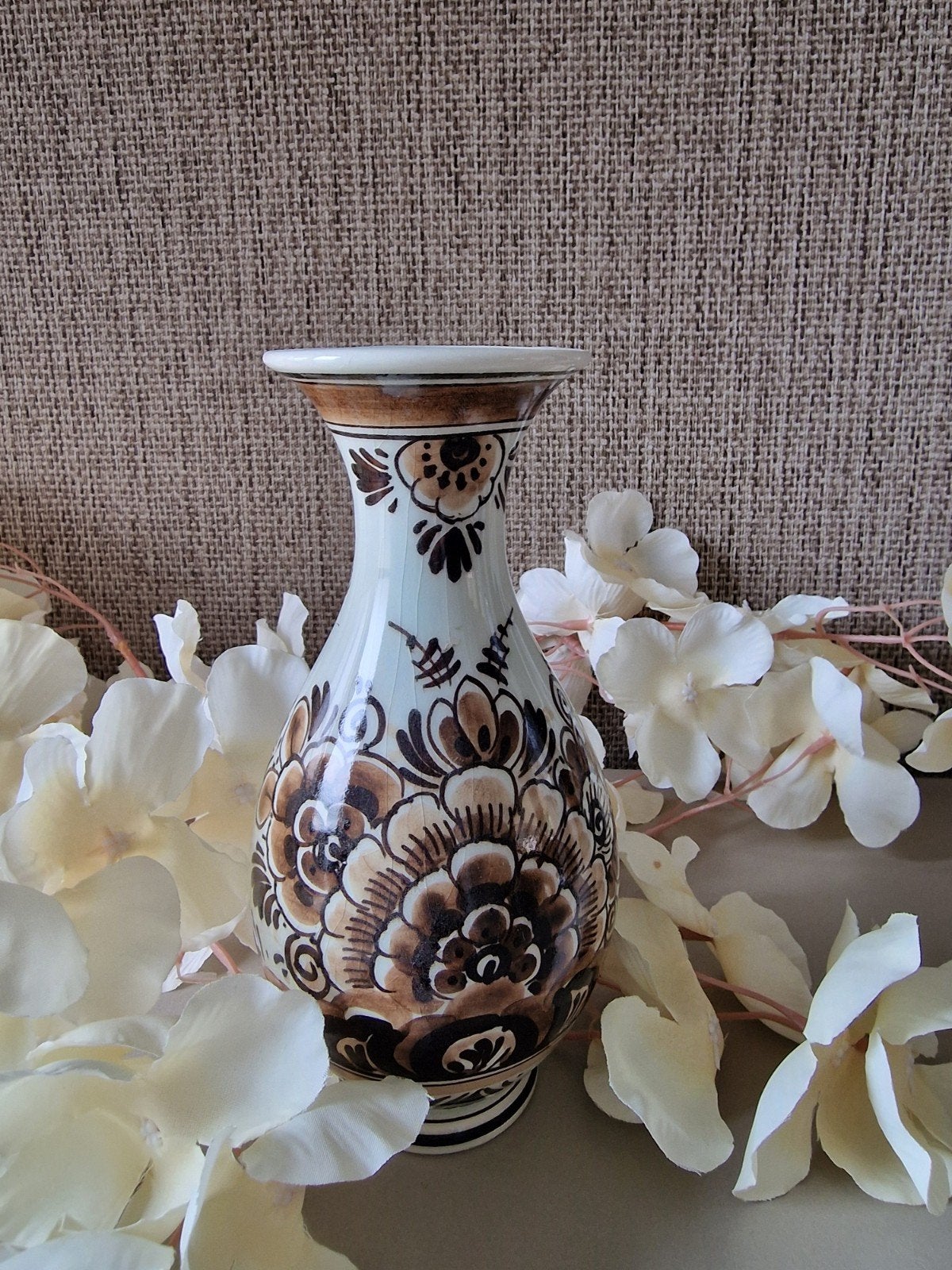 Handgeschilderde Golda Brown vaas - Vintage decoratie, Ophalen of Verzenden