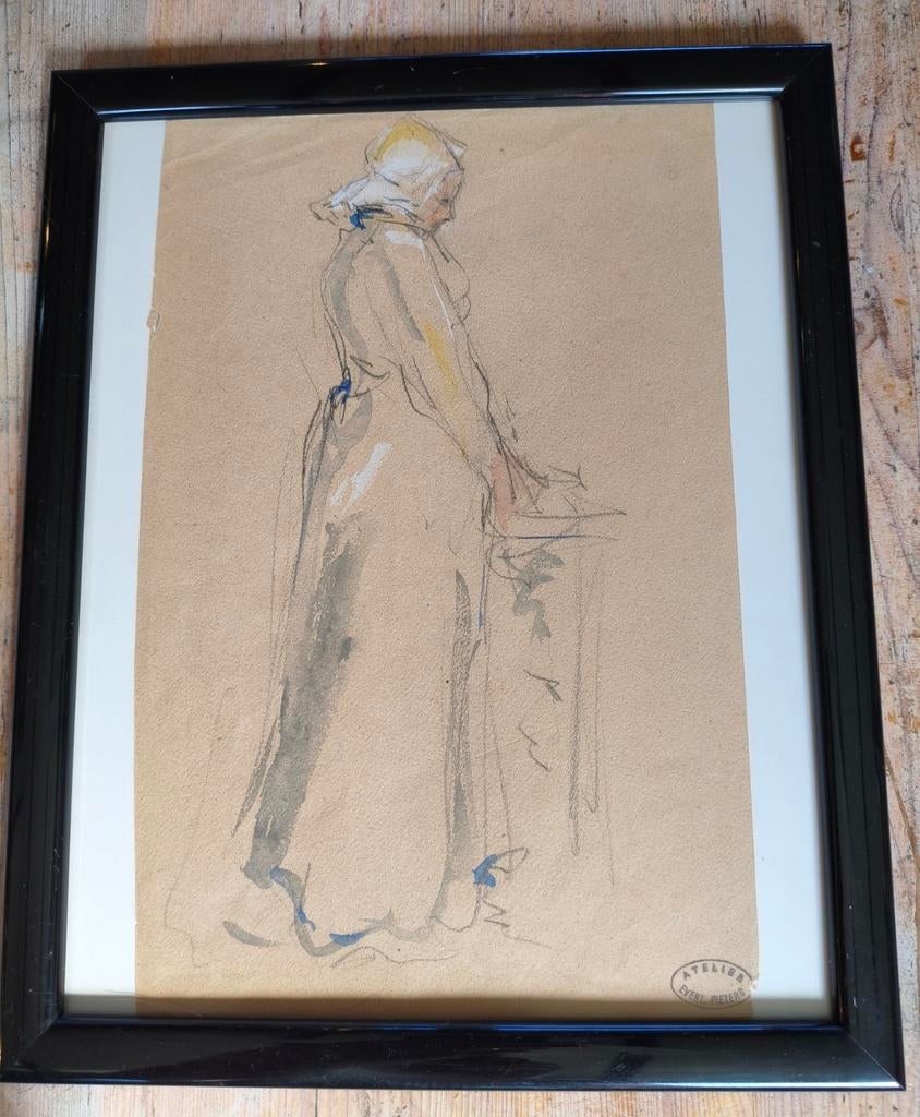Evert Pieters !!! Tekening/Aquarel. Atelier stempel !!!, Antiek en Kunst, Kunst | Schilderijen | Klassiek, Ophalen of Verzenden