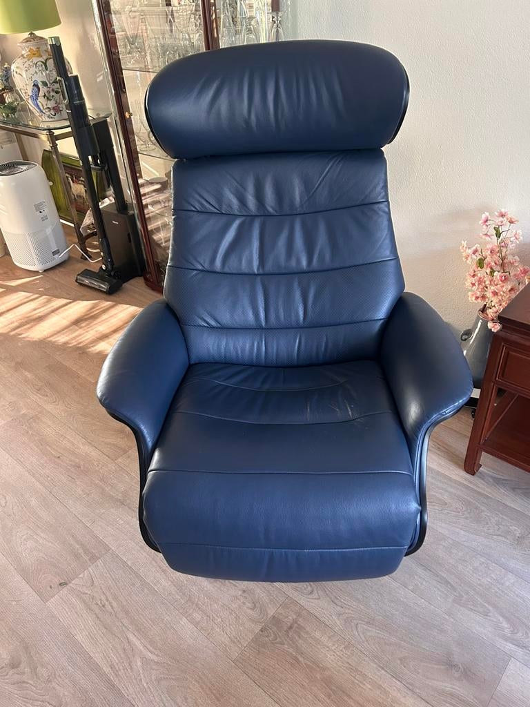Flexlux elektrische relaxstoel. Blauw., Ophalen, Zo goed als nieuw, 75 tot 100 cm, Leer