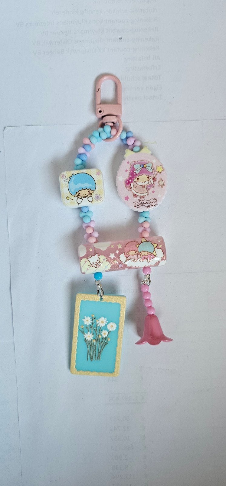 Leuke Little Twin Stars sleutelhanger met bloemen, Ophalen of Verzenden, Gebruikt, Knuffel of Figuurtje