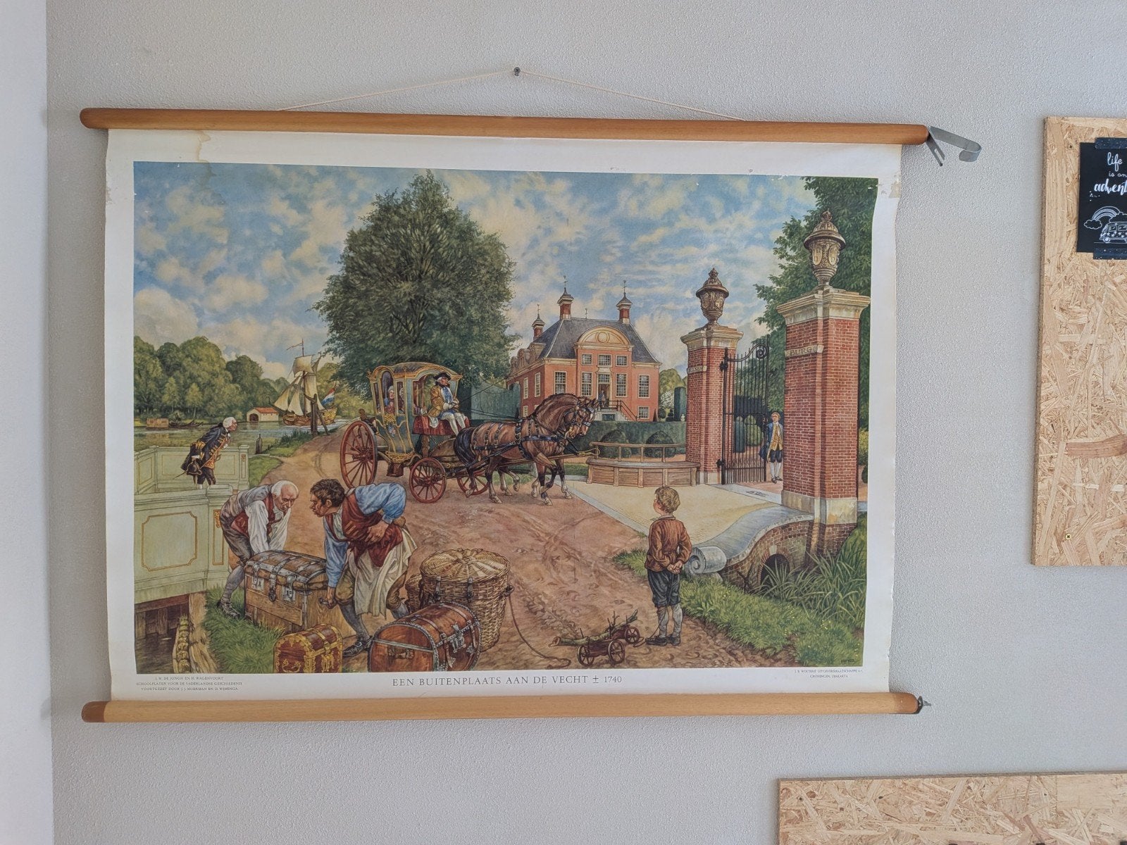 Historische Plaat: Een Buitenplaats aan de Vecht  1740, Antiek en Kunst, Antiek | Schoolplaten, Ophalen of Verzenden