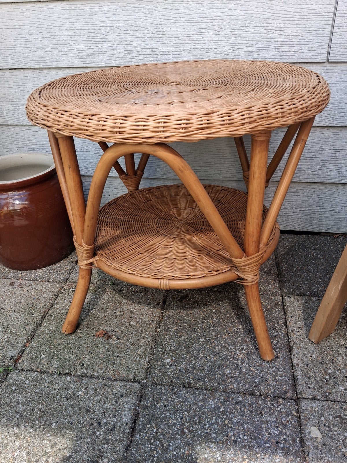 Rieten bijzettafel, Ophalen, Minder dan 55 cm, Bohemian, Retro, Vintage, Rond