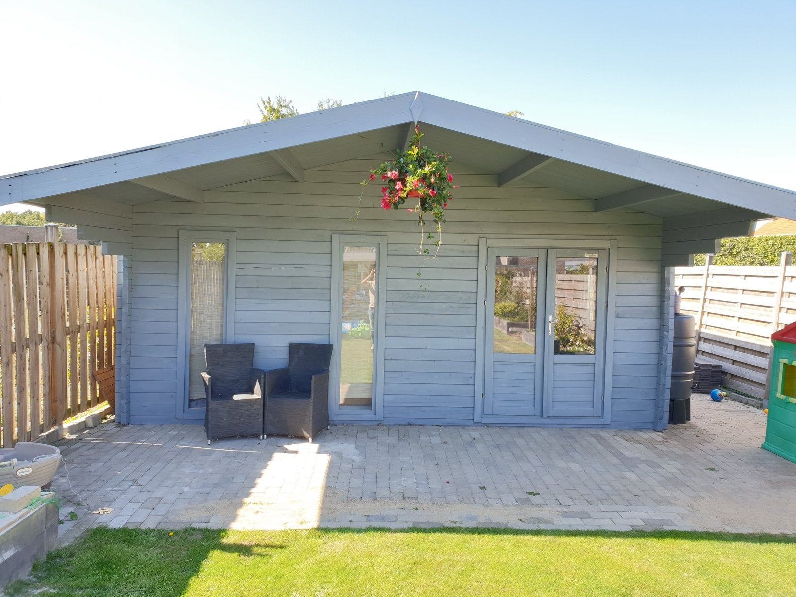 Ruime blokhut/tuinhuis met overkapping en dubbelglas, Tuin en Terras, Ophalen, Gebruikt, 400 cm of meer, 500 cm of meer