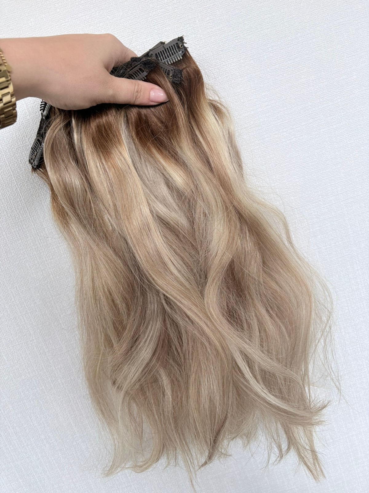 Clip in extensions human hair, Ophalen of Verzenden, Zo goed als nieuw, Pruik of Haarverlenging