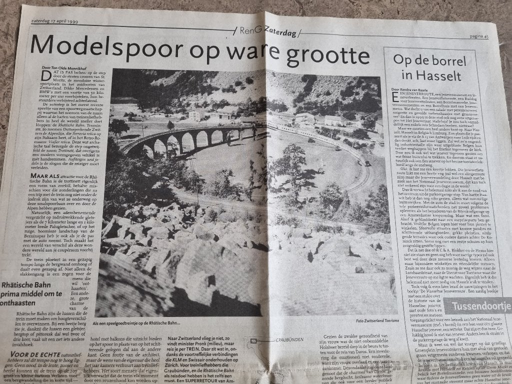 TREINEN Artikel Rhätische Bahn (Alpenlijn) 1999, Ophalen of Verzenden, 1980 tot heden, Knipsel(s)