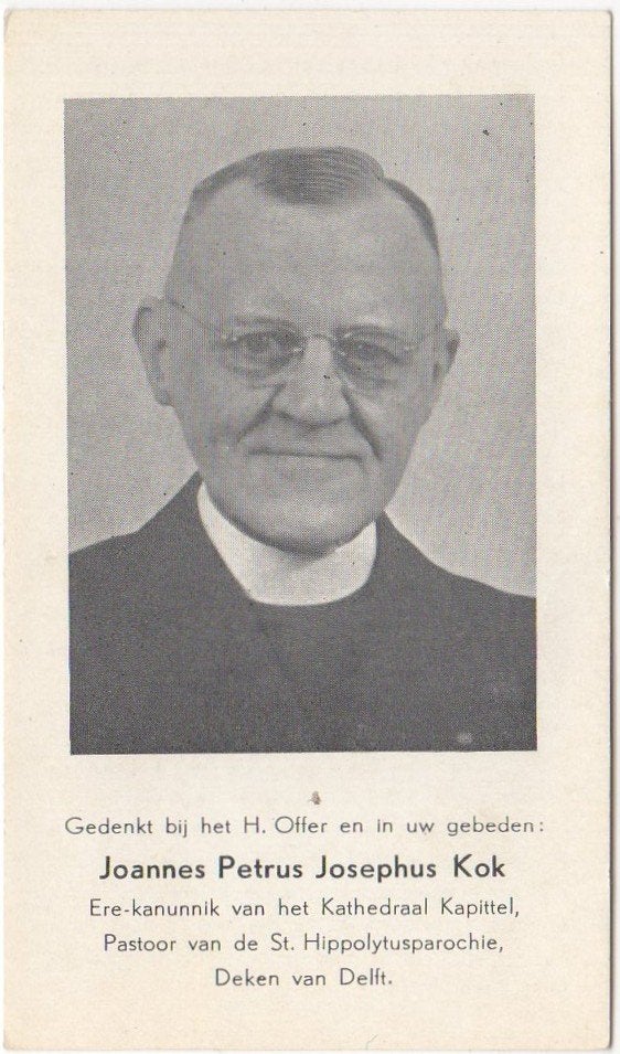 pastoor Joannes P.J. Kok 1883 Den Haag + 1953 Delft, 69 jaar, Verzamelen, Verzenden