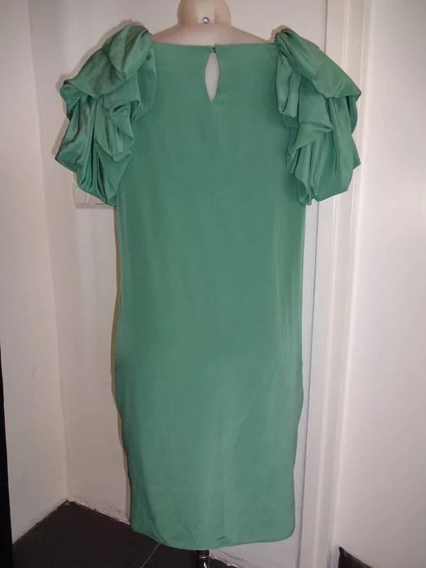 Valentino groene zijden jurk pof mouw lagen, Kleding | Dames, Verzenden, Zo goed als nieuw, Knielengte, Maat 36 (S)