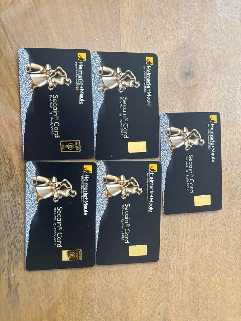 5x goud Heimerle + Meule Secain Card Fine Gold 999.9, Ophalen of Verzenden, Goud
